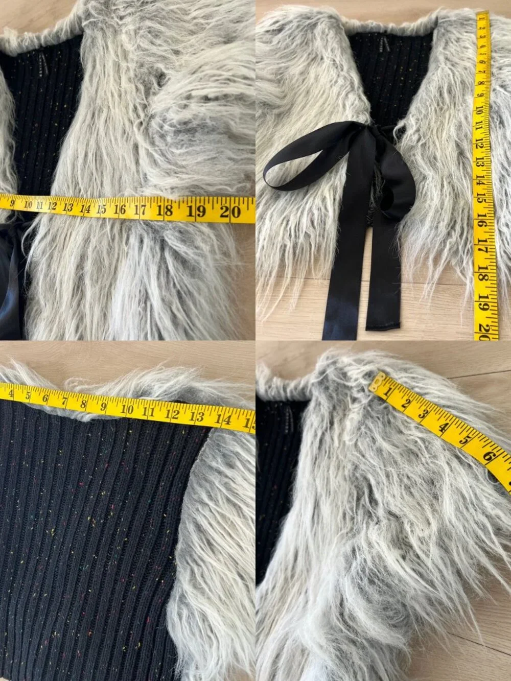 Lapis Shaggy Grey  Faux Fur Mohair 90s Rocker Cropped Shrug Vest Size Medium